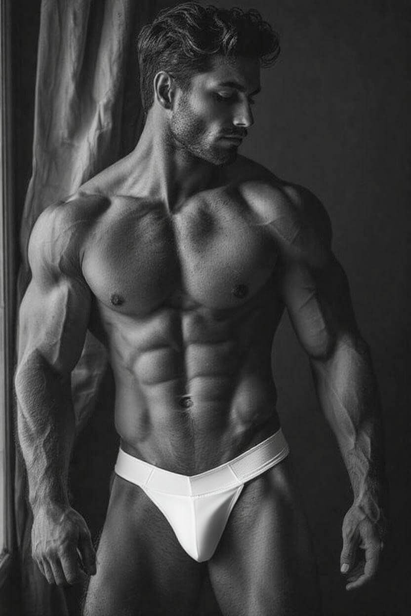 man standing his white thongs